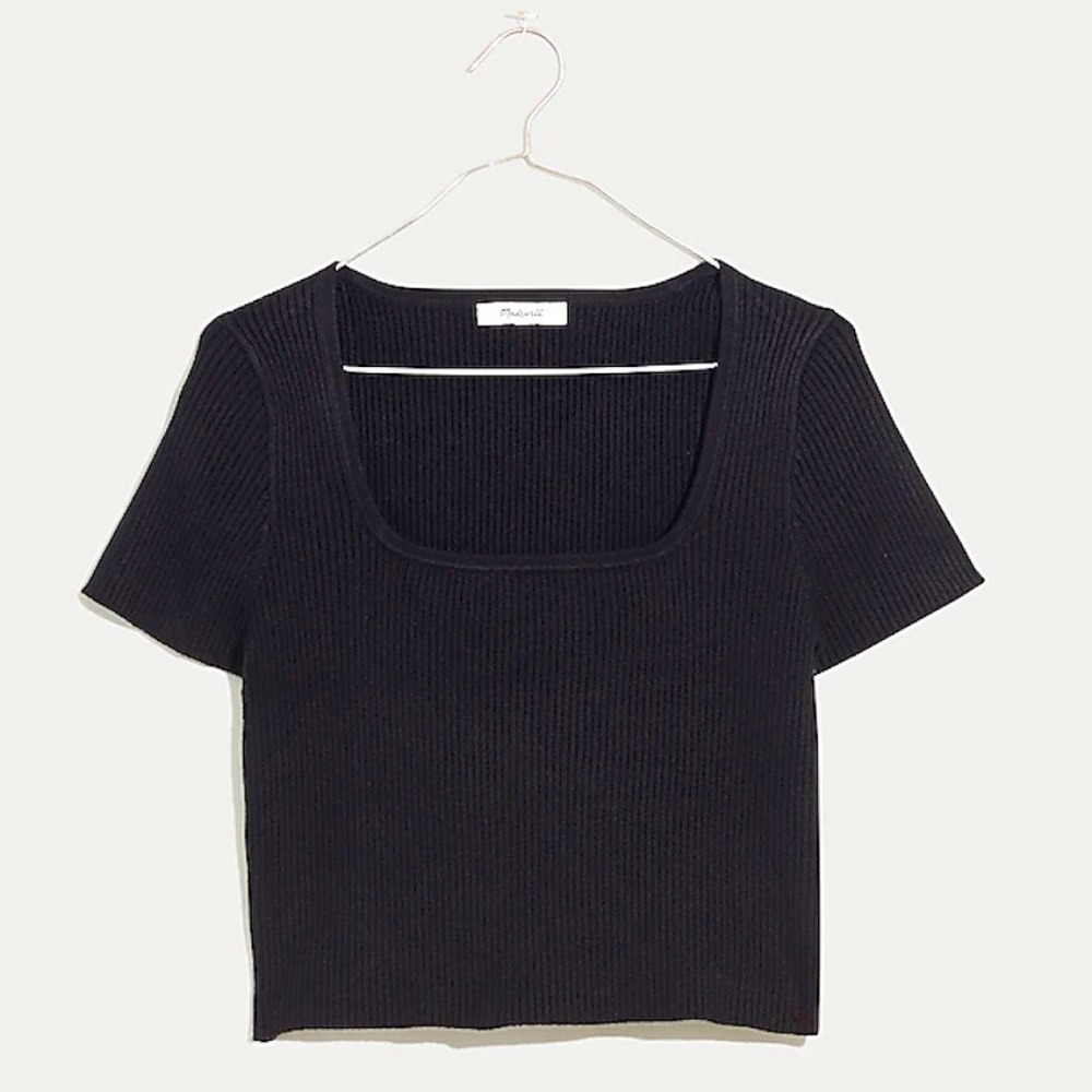 NWT Madewell Square-Neck Crop Sweater Tee True Black